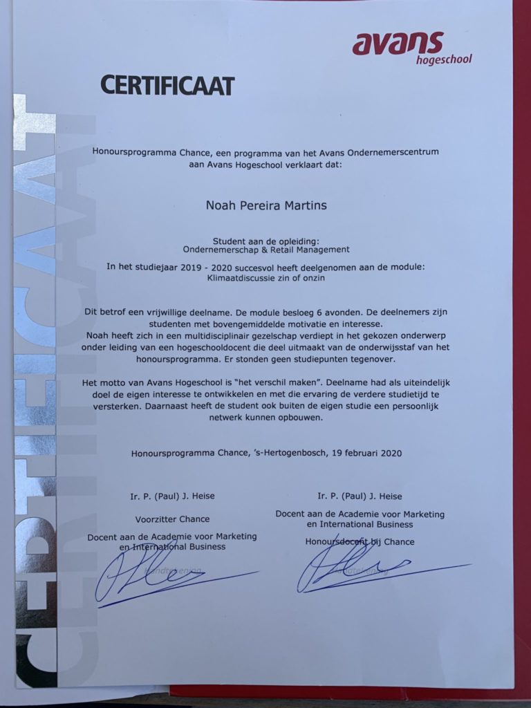 Certificaat Noah Pereira Martins